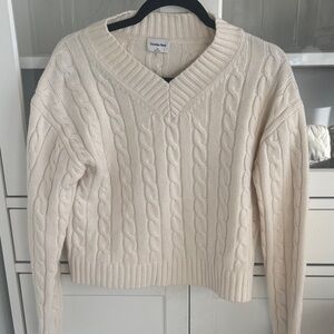 Sunday Best V-Neck Cable Knit Sweater - Cream